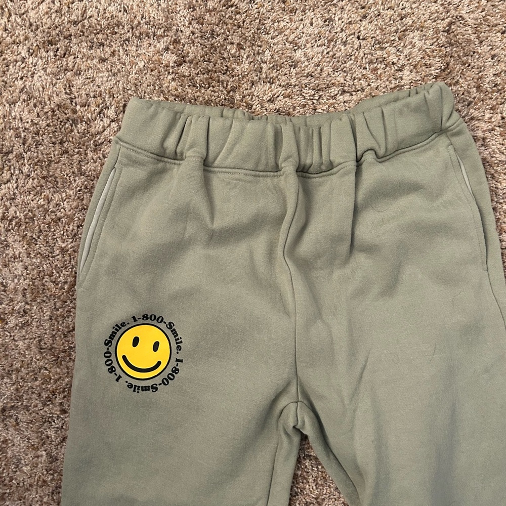 Women’s Olive Green Sweatpants with Smiley Design